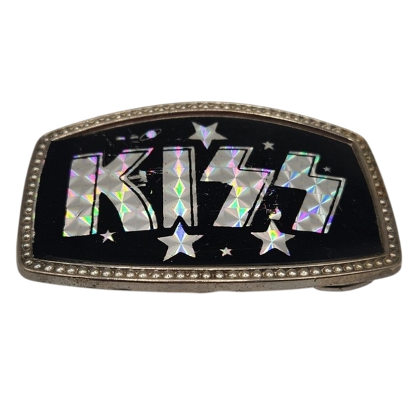 KISS Rock Band Vintage Belt Buckle Silver Prism Logo Stars & Planets 1977 - Picture 4 of 5